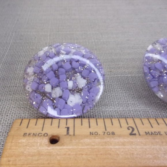 Purple White Confetti Lucite Clip Earrings - Picture 5 of 5